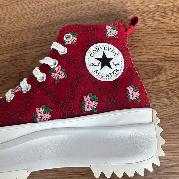 ✨Converse Run Star Hike Platform Sz 7.5 Women shoes Cross Stitch Roses A14885C - Picture 7 of 12